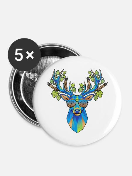 Hirsch Mit Hopfen Poly Art - Buttons mittel 32 mm (5er Pack) - Weiß