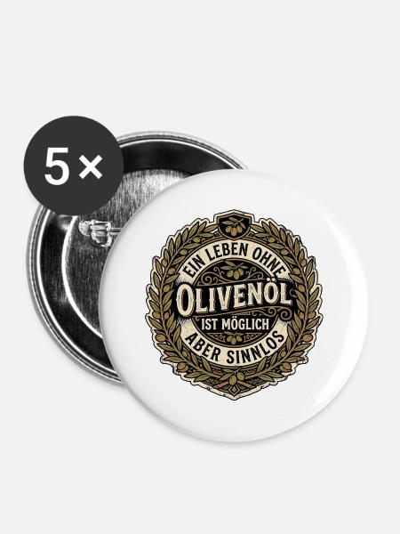 Olivenöl Experte - Buttons mittel 32 mm (5er Pack) - Weiß