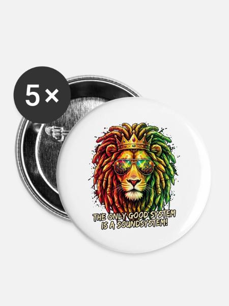 Poly Art Reggae Löwe - Buttons mittel 32 mm (5er Pack) - Weiß