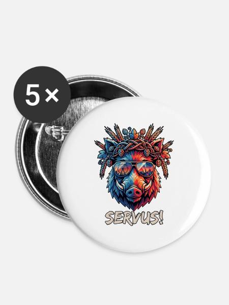 Poly Art Servus Bier Wildschwein - Buttons mittel 32 mm (5er Pack) - Weiß