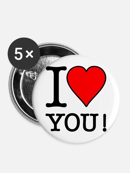 I Love you - Buttons mittel 32 mm (5er Pack) - Weiß