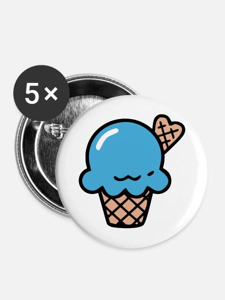 Blaue Eiscreme Waffel Icon - Buttons mittel 32 mm (5er Pack) - Weiß