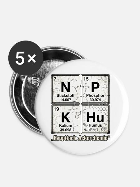 NPK Ackerchemie Landwirtschaft - Buttons mittel 32 mm (5er Pack) - Weiß
