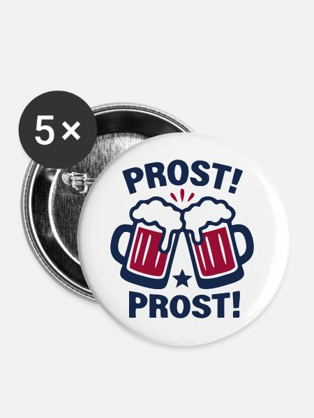 Prost Bierkruege Logo - Buttons mittel 32 mm (5er Pack) - Weiß