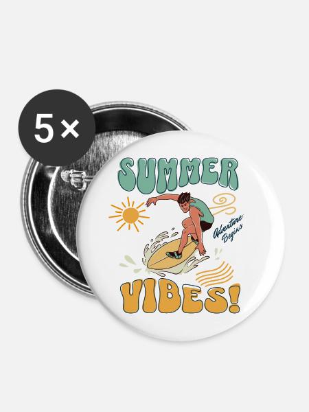 Summer Vibes Surfer - Buttons mittel 32 mm (5er Pack) - Weiß