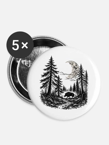 Mystischer Wald - Buttons mittel 32 mm (5er Pack) - Weiß