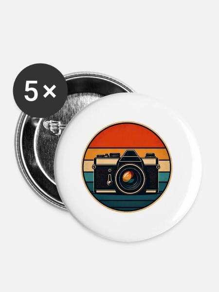 Retro Kamera Sunset Panel - Buttons mittel 32 mm (5er Pack) - Weiß