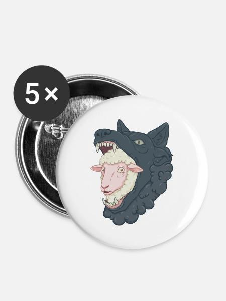 Schafe im Wolfsmaul - Buttons mittel 32 mm (5er Pack) - Weiß