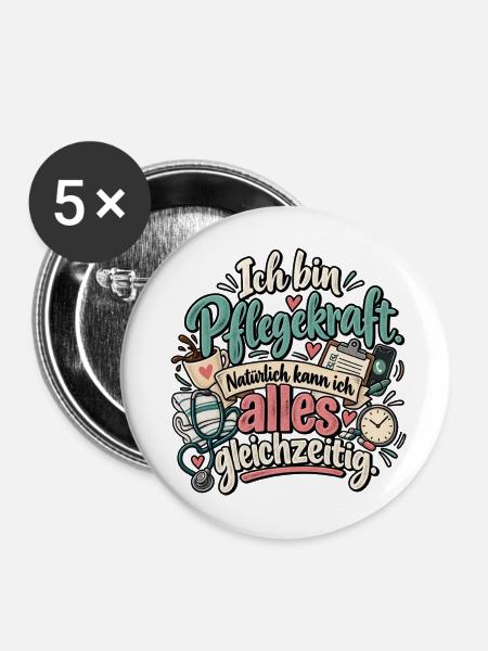 Pflegekraft Multitasking - Buttons mittel 32 mm (5er Pack) - Weiß
