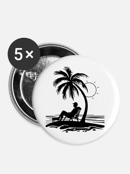Palmen Urlaub - Buttons mittel 32 mm (5er Pack) - Weiß