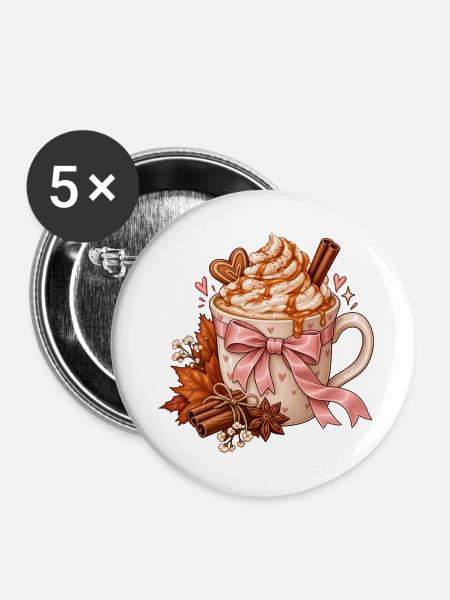Herzlicher Herbstkaffee Becher - Buttons mittel 32 mm (5er Pack) - Weiß