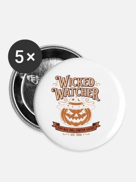 Wicked Watcher Halloween Kürbis - Buttons mittel 32 mm (5er Pack) - Weiß