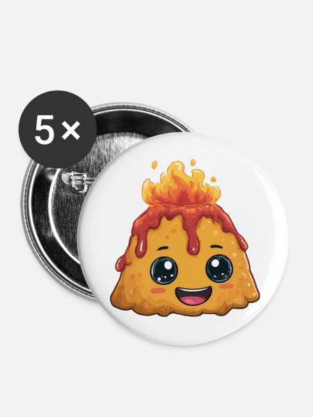 Kawaii Feuerpudding Vulkan - Buttons mittel 32 mm (5er Pack) - Weiß
