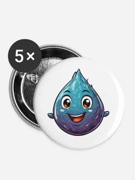 Fröhlicher Wassertropfen Cartoon - Buttons mittel 32 mm (5er Pack) - Weiß