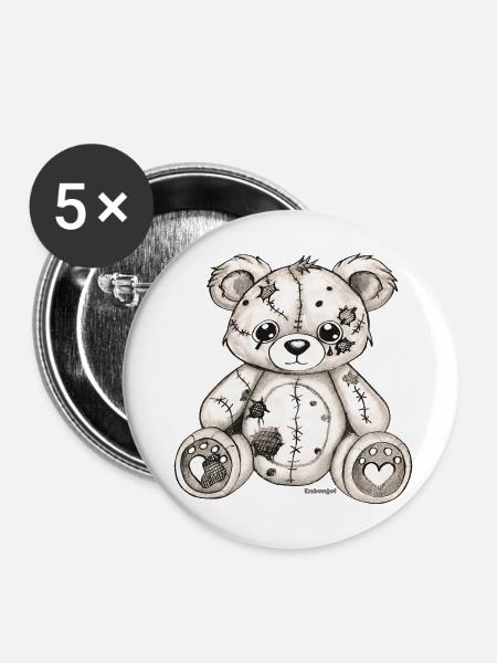 Teddybär Original Zeichnung - Buttons mittel 32 mm (5er Pack) - Weiß