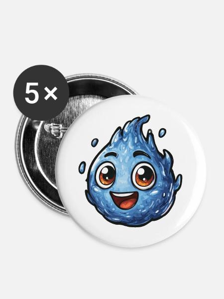Kawaii Wassertropfen Smile - Buttons mittel 32 mm (5er Pack) - Weiß