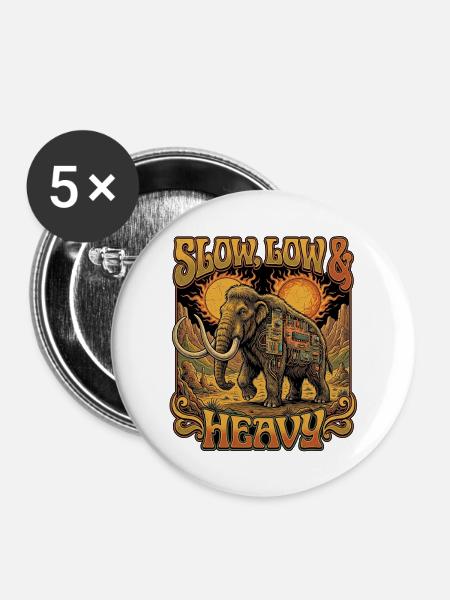 Metal Mammut Death Metal Rock - Buttons mittel 32 mm (5er Pack) - Weiß