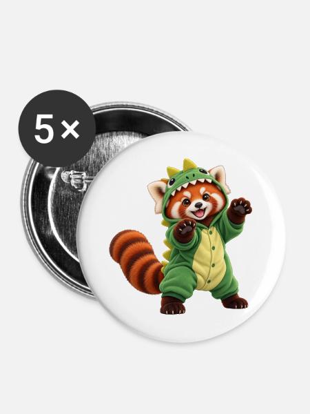 Roter Panda im Dinosaurierkostüm - Buttons mittel 32 mm (5er Pack) - Weiß