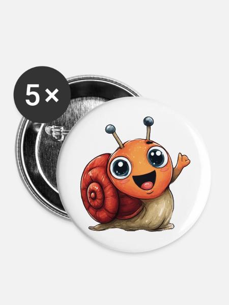 Fröhliche Orangenschnecke - Buttons mittel 32 mm (5er Pack) - Weiß