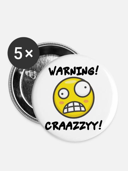 Verrücktes Grins-Symbol - Buttons mittel 32 mm (5er Pack) - Weiß