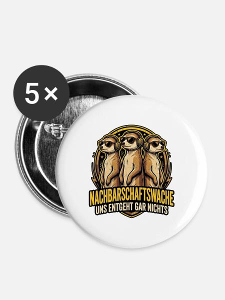 Nachbar Erdmännchen - Buttons mittel 32 mm (5er Pack) - Weiß