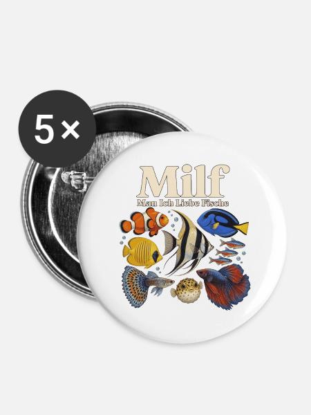 Ich liebe Fische - Buttons mittel 32 mm (5er Pack) - Weiß