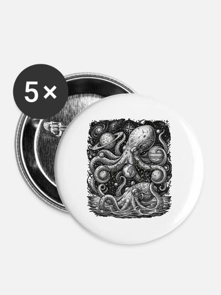 Kosmischer Oktopus - Buttons mittel 32 mm (5er Pack) - Weiß