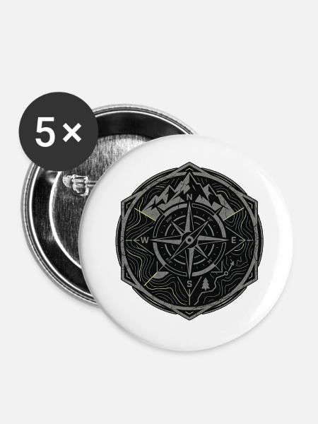 Bergwander Kompass - Buttons mittel 32 mm (5er Pack) - Weiß