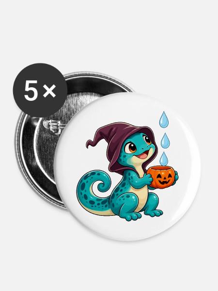 Kuscheldino Halloween Kürbis - Buttons mittel 32 mm (5er Pack) - Weiß
