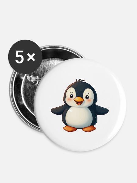 Pinguin - Buttons mittel 32 mm (5er Pack) - Weiß