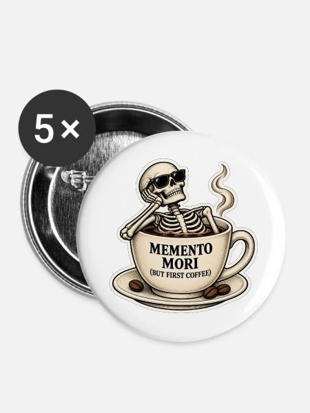 Memento Mori Kaffeeskelett - Buttons mittel 32 mm (5er Pack) - Weiß