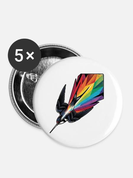 Bunter Vogel Schwalbe - Buttons mittel 32 mm (5er Pack) - Weiß