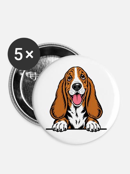 Basset Hound - Buttons mittel 32 mm (5er Pack) - Weiß