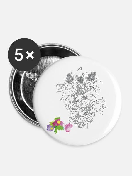 Blumenstrauß - Buttons mittel 32 mm (5er Pack) - Weiß