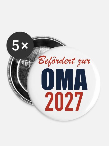 Befördert zur Oma 2027 - Buttons mittel 32 mm (5er Pack) - Weiß
