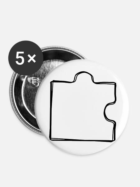 Puzzleteil handgezeichnet - Buttons mittel 32 mm (5er Pack) - Weiß