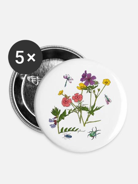 Blumenwiese - Buttons mittel 32 mm (5er Pack) - Weiß