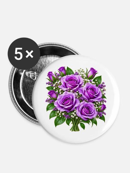 Lavendelrosen-Straußdruck - Buttons mittel 32 mm (5er Pack) - Weiß
