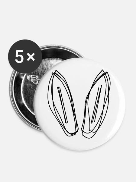 Hasenohren handgezeichnet - Buttons mittel 32 mm (5er Pack) - Weiß