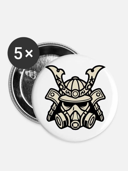 Cyber Samurai Gasmaske Logo - Buttons mittel 32 mm (5er Pack) - Weiß