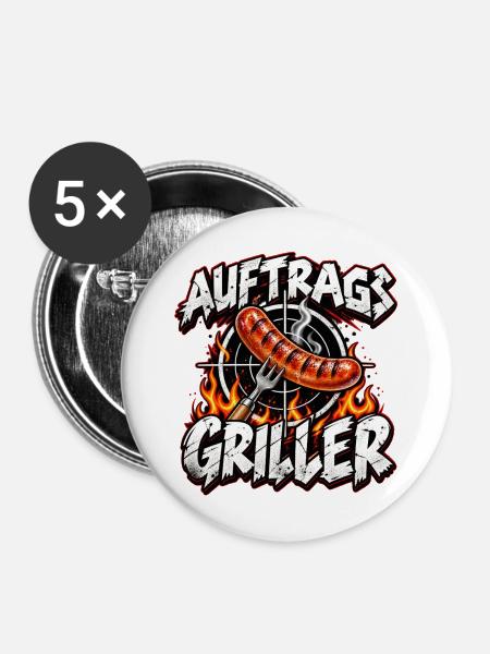 Auftragsgriller Feuer Wurst Action - Buttons mittel 32 mm (5er Pack) - Weiß