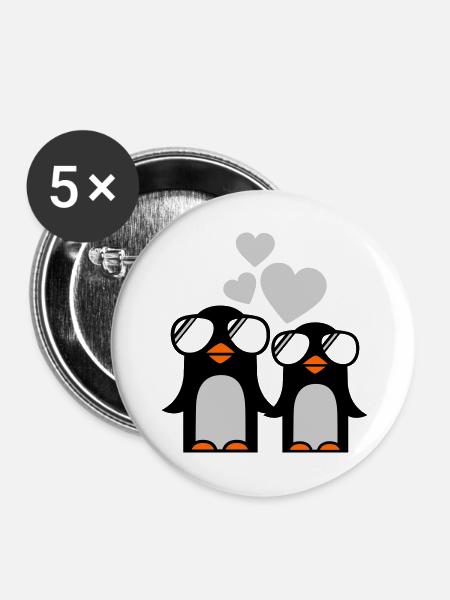 penguins fallen in love - pinguine - Buttons mittel 32 mm (5er Pack) - Weiß