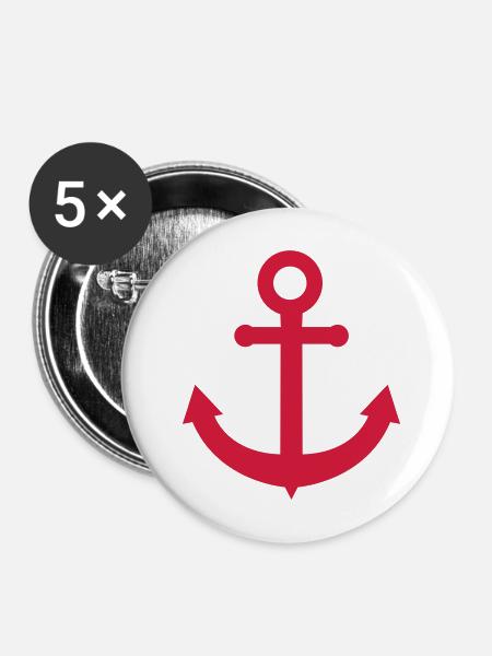 Roter Anker Silhouette - Buttons mittel 32 mm (5er Pack) - Weiß