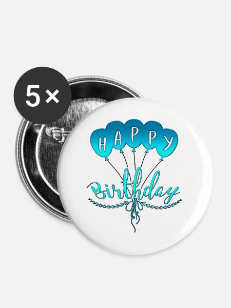 Birthday Luftballon - Buttons mittel 32 mm (5er Pack) - Weiß
