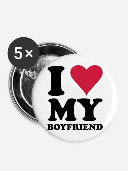 I Love My Boyfriend - Buttons mittel 32 mm (5er Pack) - Weiß