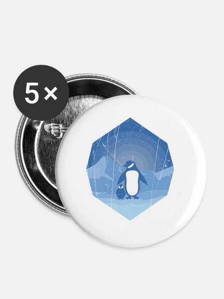 Pinguin Mutter mit Pinguin Baby - Buttons mittel 32 mm (5er Pack) - Weiß