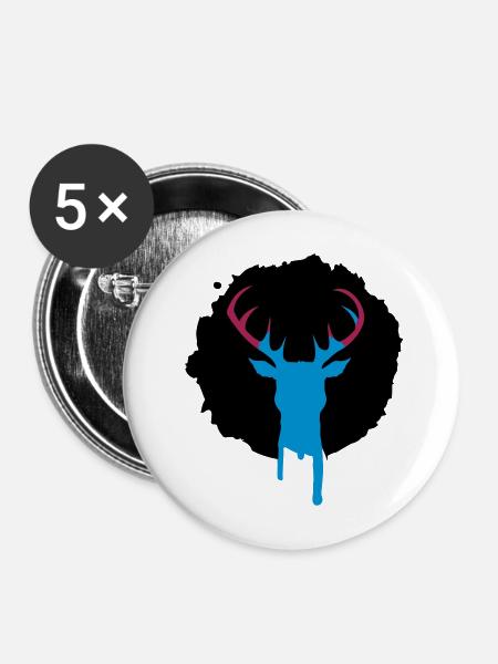 Hirsch Patch Graffiti - Buttons mittel 32 mm (5er Pack) - Weiß