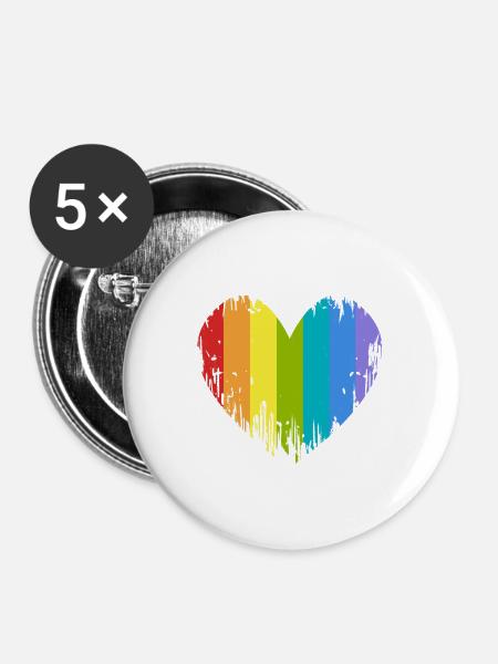 LGBT Herz - Buttons mittel 32 mm (5er Pack) - Weiß