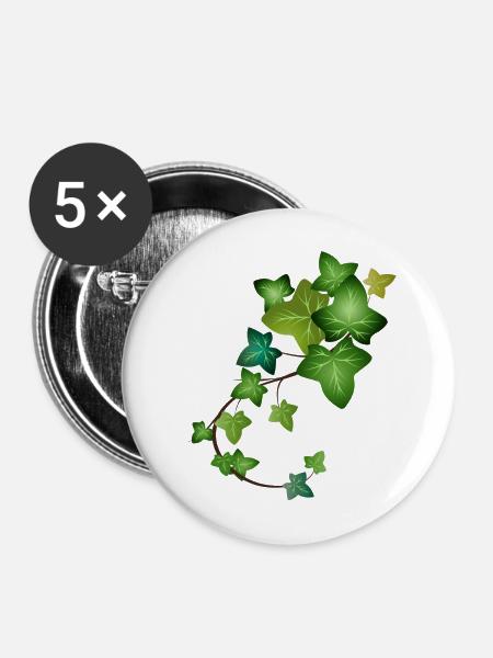 immergrüne leuchtend grüne Efeu Ranke - Buttons mittel 32 mm (5er Pack) - Weiß
