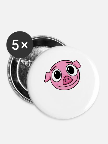 Schwein - Buttons mittel 32 mm (5er Pack) - Weiß